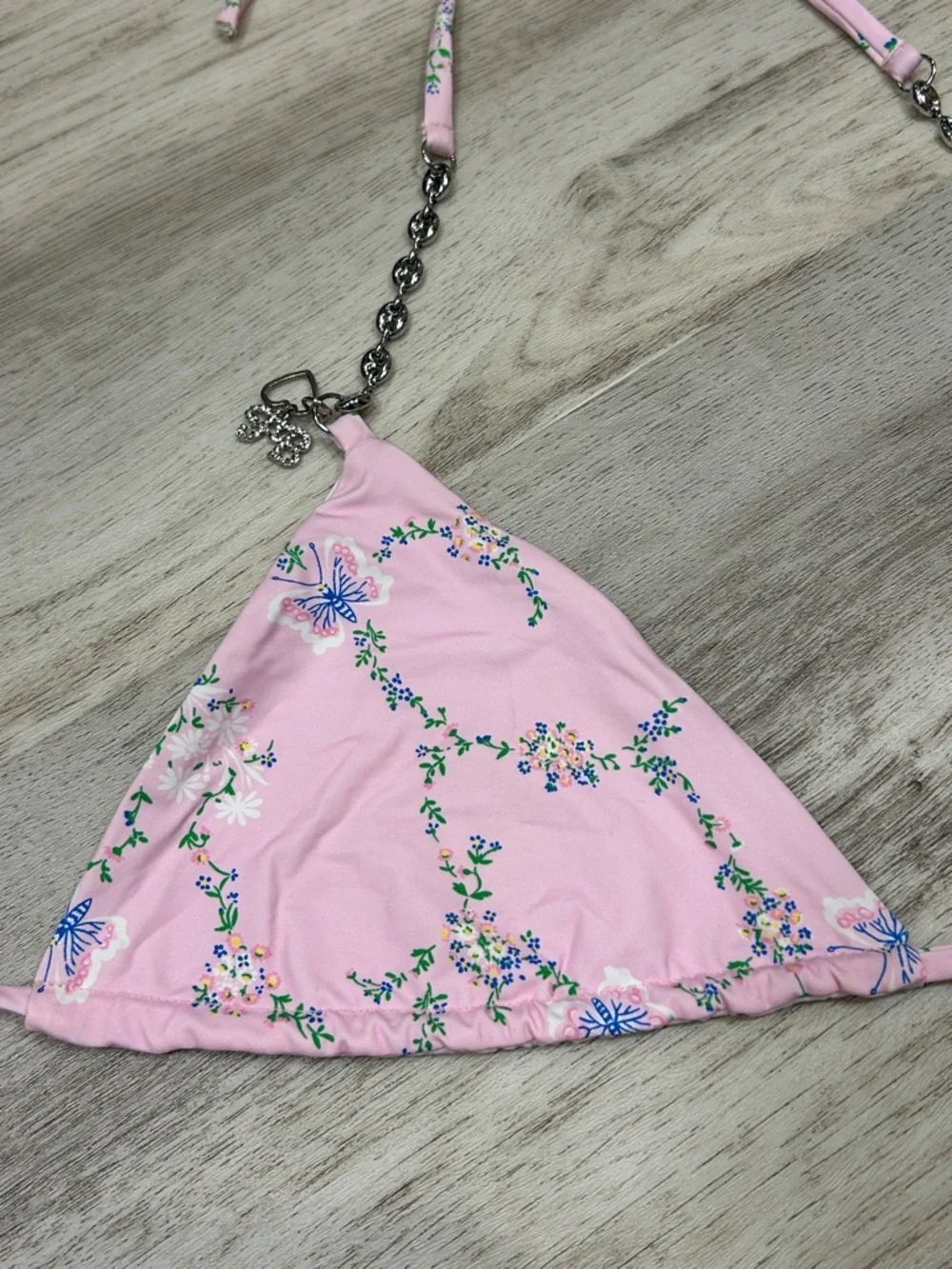 Frankie's Bikinis Fairytale Butterfly Floral Vine Charm Chain Triangle Swim Top